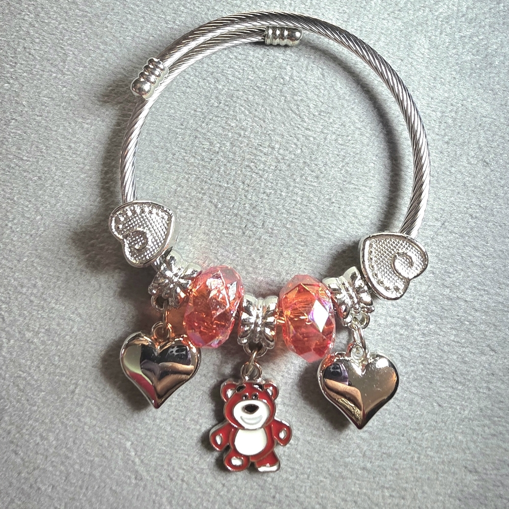 Silver and Red Charm Bracelet